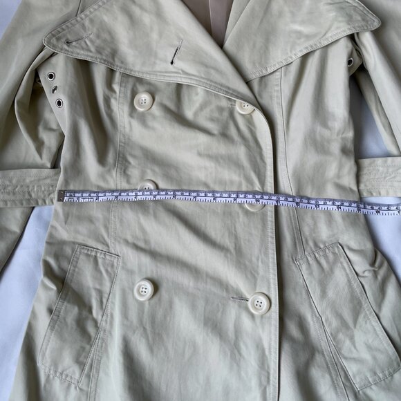 Arden B. Women Beige Belted Buttoned Trench Coat Jacket, Size Medium (Flaw) - Picture 11 of 15
